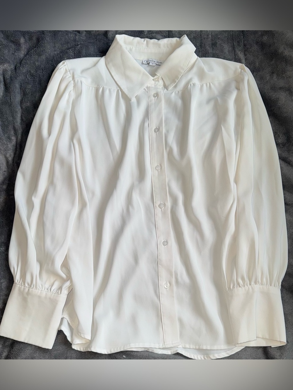 Elegant White Button-Front Puff-Sleeve Blouse